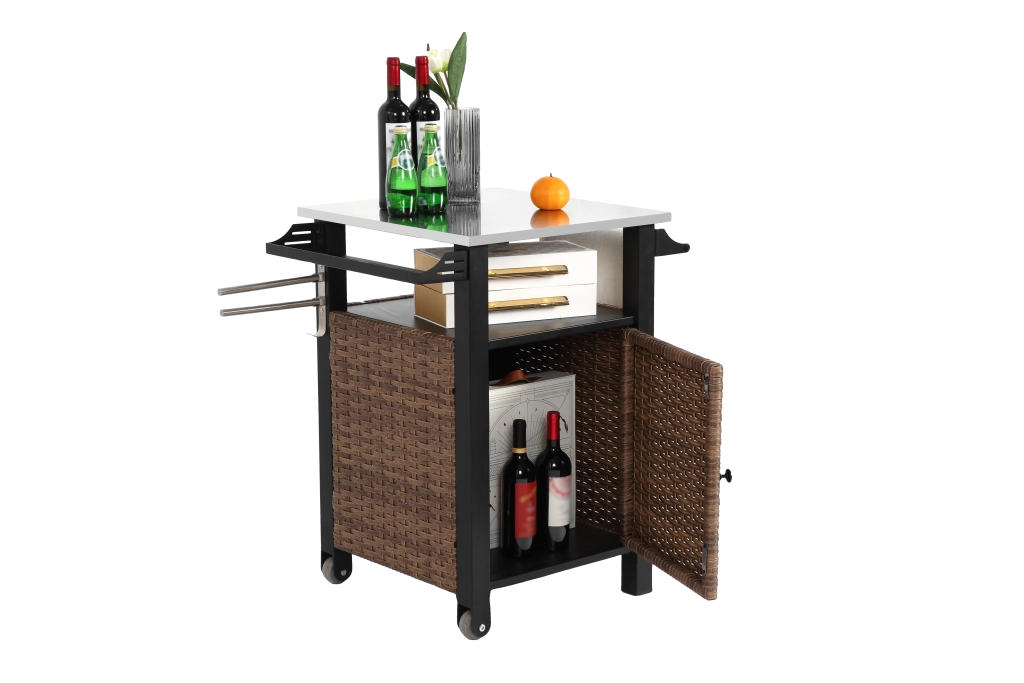 Carrello da cucina con 1 Anta; 1 Cassetto; Ruote e Piano in Acciaio Inox per Giardino 76x57x85 cm