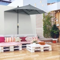 Ombrellone Semicircolare con Manovella e Tettuccio Anti UV, 200x190x240 cm, Grigio