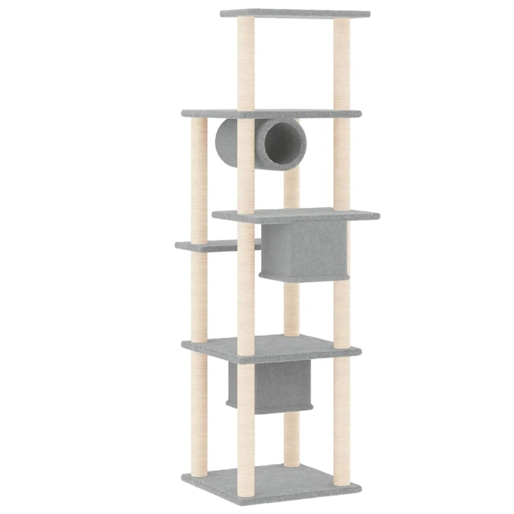 Tiragraffi per gatti Mobili per arrampicata su torre Tiragraffi piattaforma da arrampicata con tiragraffi in sisal leggero 169 cm grigio 02_0022588