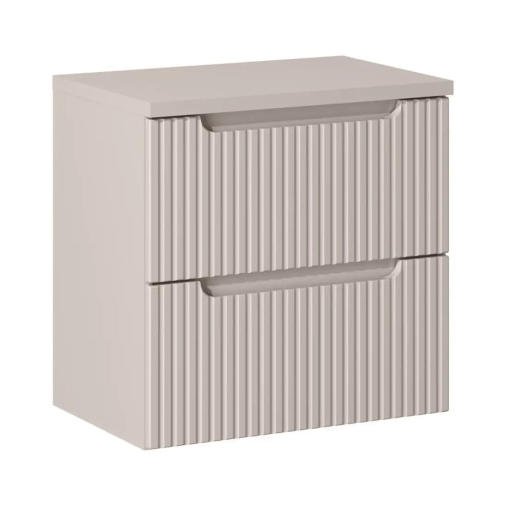 Set bagno sospeso VANO cachemire 60cm: mobile sotto lavabo con cassetti scanalati verticalmente + piano per lavabo
