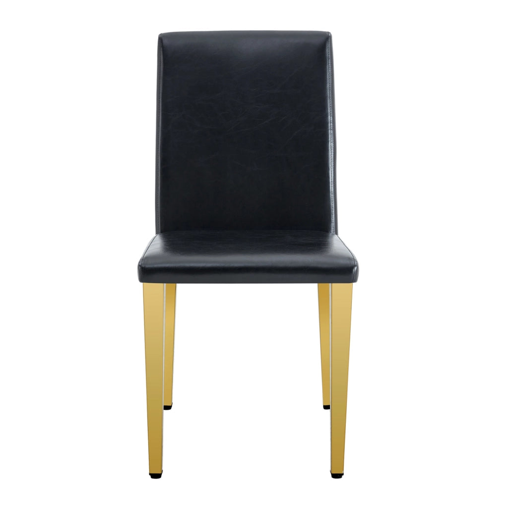 Set di 2 sedie da pranzo moderne in PU nero con gambe in metallo oro; 90 cm