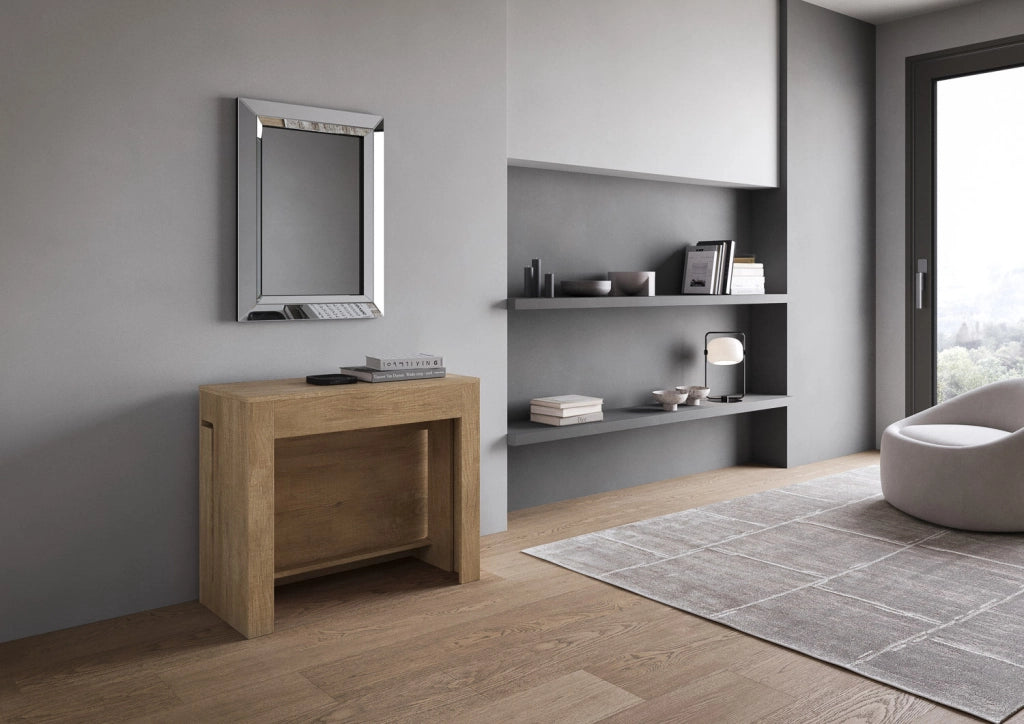 Consolle Tavolo Allungabile 90-302x42x75 cm Evolve Quercia Natura con Panca Inferiore