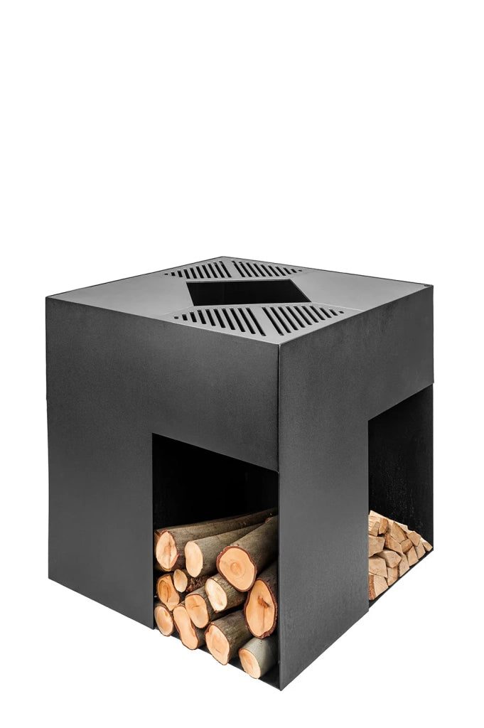 Barbecue a Legna 75x75x75 cm Giglio in Acciaio Nero Alta Temperatura