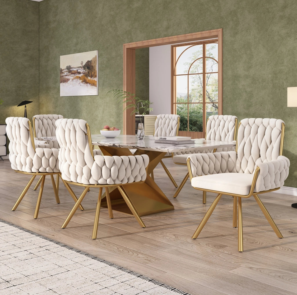 Set di 6 sedie da pranzo girevoli a 360¡ã in velluto beige con braccioli