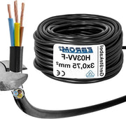 H03VV-F 3G 075 mm2-3x075 mm2 - nero - 10m - Tubo di gomma flessibile cavo elettrico 3 conduttori