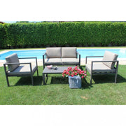 Set Salotto da Giardino Divano 2 Poltrone e Tavolino con Cuscini in Alluminio Taupe