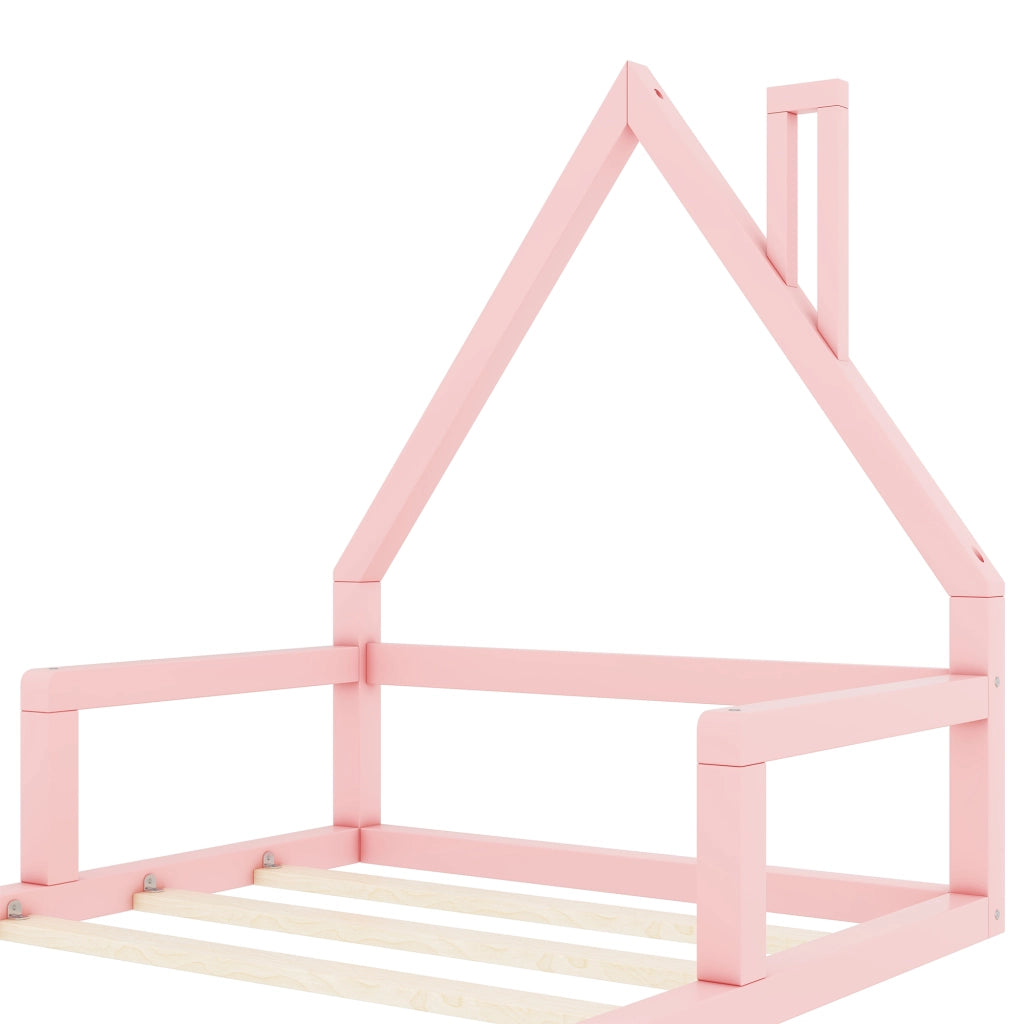 Letto a forma di casa per bambini rosa in legno massello di pino 90x200 cm