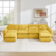 Divano modulare a U in chenille con seduta ampia e profonda senza montaggio per soggiorno giallo 334 × 160 × 68 cm