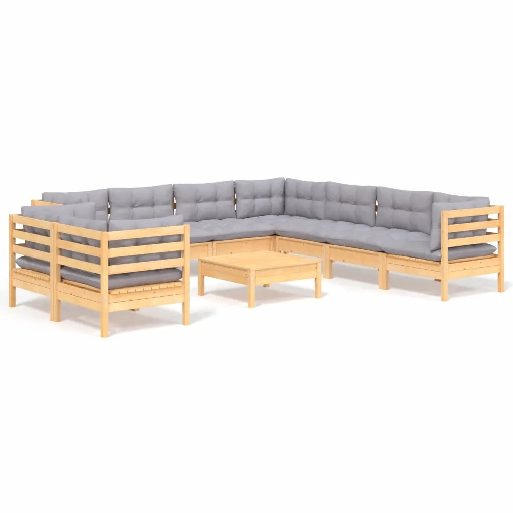 Set Divani da Giardino 10 pz con Cuscini Grigi Massello di Pino cod mxl 42555