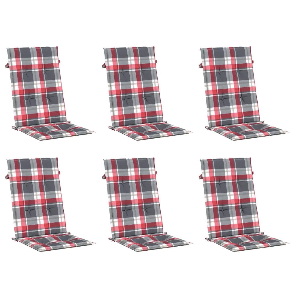 Cuscini per Sedie da Giardino 6 pz Rossi a Quadri 120x50x3 cm cod mxl 57594