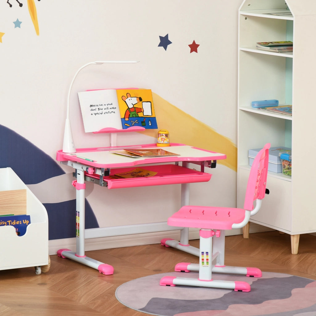 Scrivania Regolabile con Sedia per Bambini ¨C zephmum ¨C Rosa, 70x49.5x80-105 cm