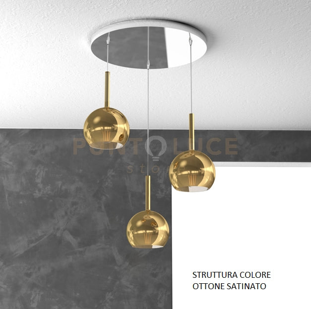 SOSP. OTTONE SAT. TONDA 3 LUCI VETRI TUTTI PICCOLO ORO 1155OS-S3 TP-OR