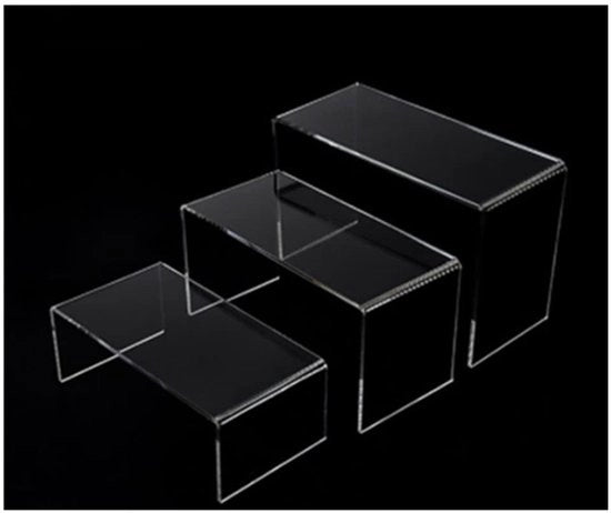 Displaystandaard acrilico 3 in 1, display per collezione in 3 misure, per esposizione di accessori, in casa e in negozio, con pellicola protettiva