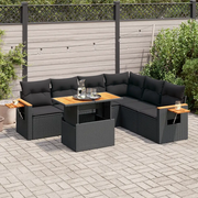 Set Divani da Giardino con Cuscini 7pz Nero Polyrattan Acacia 3327604