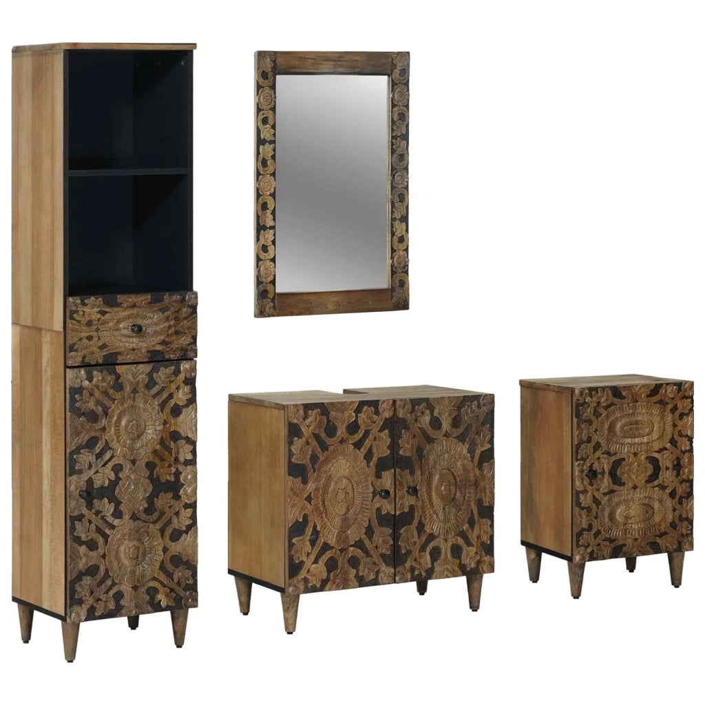 Set di mobili per il bagno con cassetto con porta 4 pcs Marrone 3310110