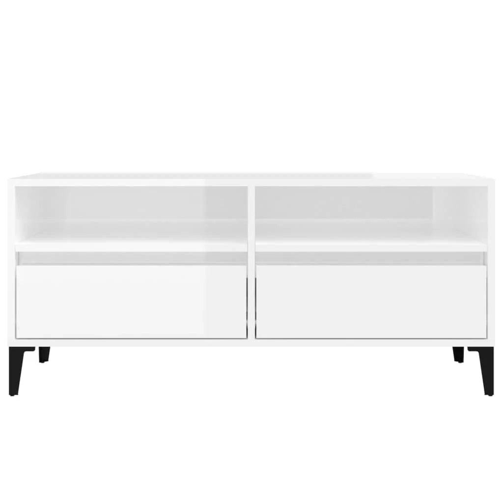 Mobile TV multimediale mensola TV credenza TV sala da pranzo soggiorno camera da letto finitura lucida 100 x 34,5 x 44,5 cm legno ingegnerizzato bianco 02_0026972