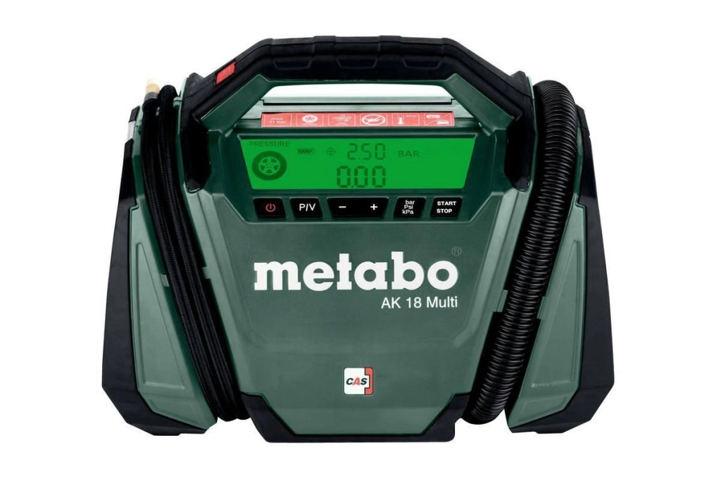 Metabo 600794850 AK 18 MULTI Compressore ad Aria 16 l-min 11 bar Batteria 18 V con Display Retroilluminato e Manometro Integrato colore Nero Verde