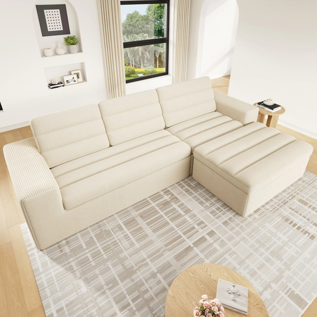 Sofa modulare angolare a L 253 x 161 x 89 cm in corduroy beige