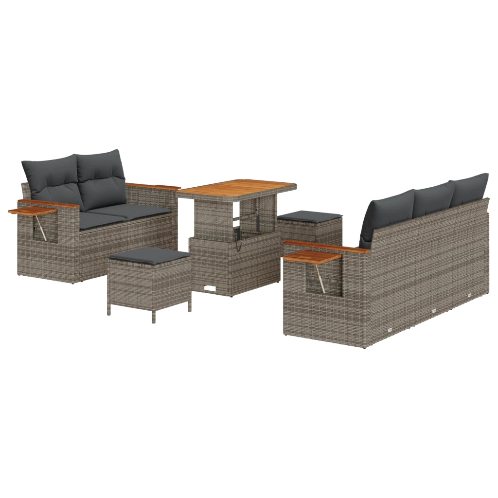 Set divano da 8 pezzi con cuscini grigio polirattan acacia