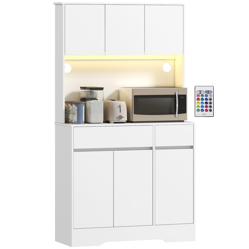 Credenza da cucina ¨C zephmum ¨C bianco, legno, 6 ante, 2 cassetti, luce LED