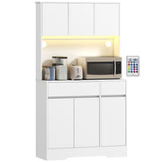 Credenza da cucina ¨C zephmum ¨C bianco, legno, 6 ante, 2 cassetti, luce LED