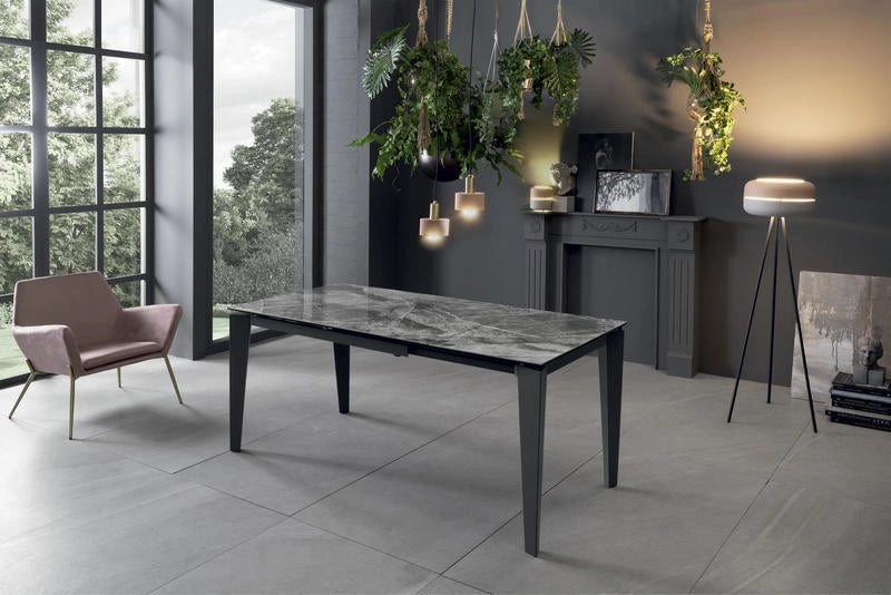 Tavolo Allungabile da 120cm a 170cm moderno Top in Ceramica su Vetro Temperato Marmo Antracite