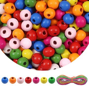 Set di perle in legno da 200 pezzi - Perle naturali tonde a 14 mm - Multicolore - Gioielli DIY - Scatola di conservazione in plastica - Leggero e resistente - Set di perle
