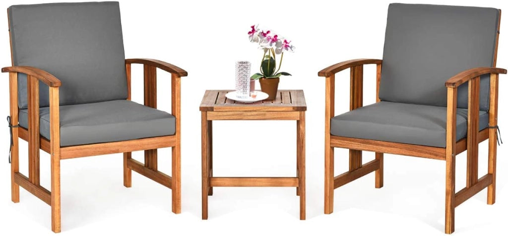 Set di Mobili da Giardino, Sedie Imbottiti in Legno con Cuscini e Tavolino da Caffè, Set da Mobili da Esterno per Cortile, Bordo Piscina e Balcone