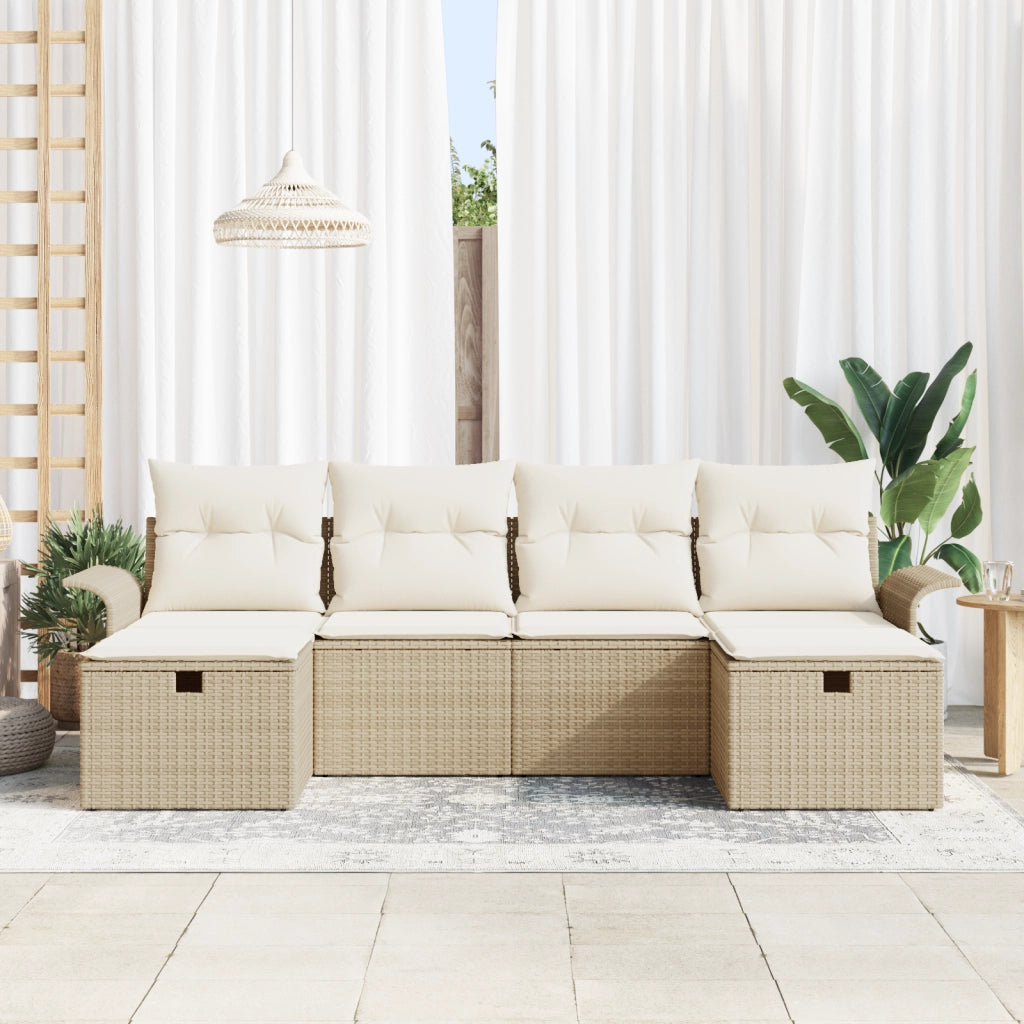 Set Divano da Giardino 6 Pezzi con Cuscini Beige Rattan Polipropilene