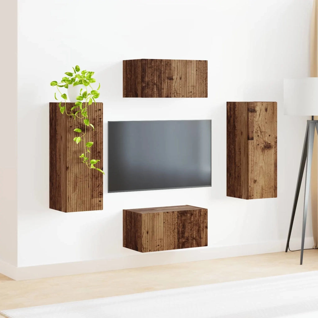 Set mobile TV 2 pz | Armadietto TV | Mobile Porta TV Legno vecchio Legno multistrato