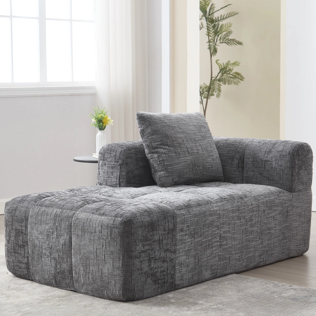 Divano Méridienne Chaise Longue con Cuscino e Tasche Laterali Design Ergonomico in Ciniglia Grigio 158 × 90 × 60 cm