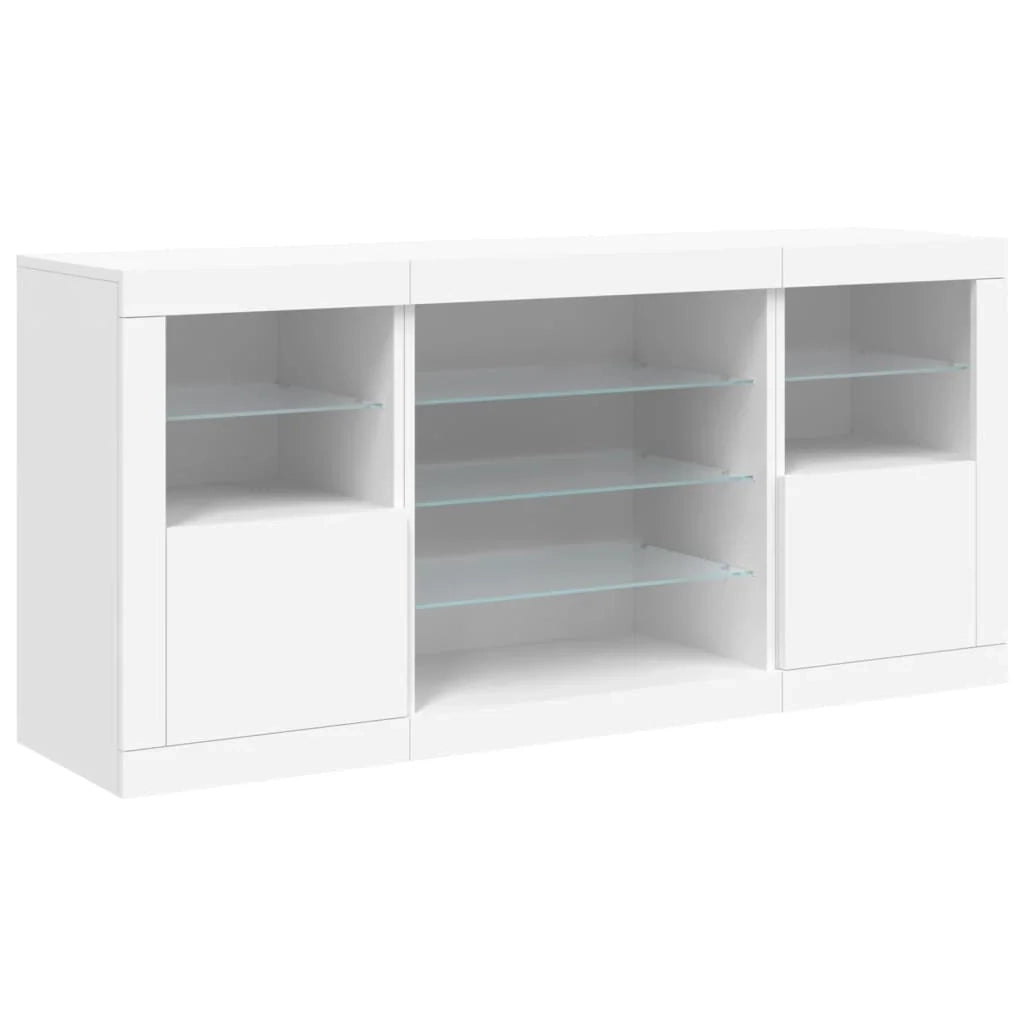 Buffet credenza cassettiera mobiletto mobile contenitore organizer per cucina soggiorno salotto con luci LED 142,5 x 37 x 67 cm bianco 02_0029828