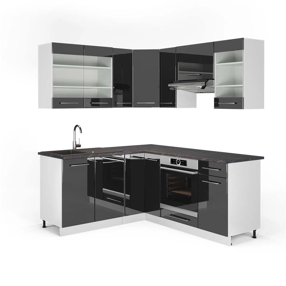 Cucina angolare completa Fame-Line Antracite lucido/Bianco 190 x 60 cm, PL Antracite Vicco