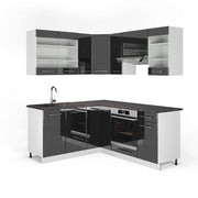 Cucina angolare completa Fame-Line Antracite lucido/Bianco 190 x 60 cm, PL Antracite Vicco