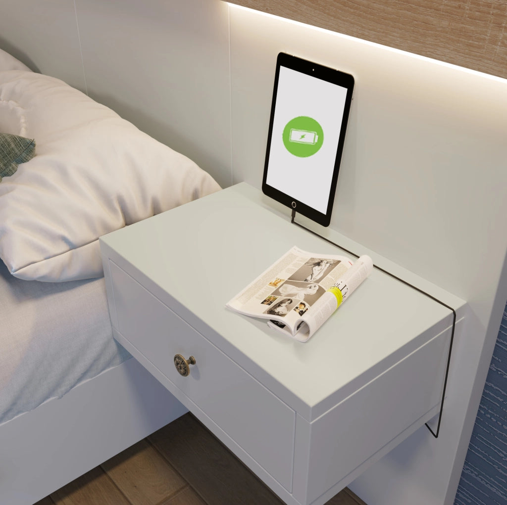 Letto matrimoniale con 2 comodini LED e prese USB/Tipo C, 160x200 cm