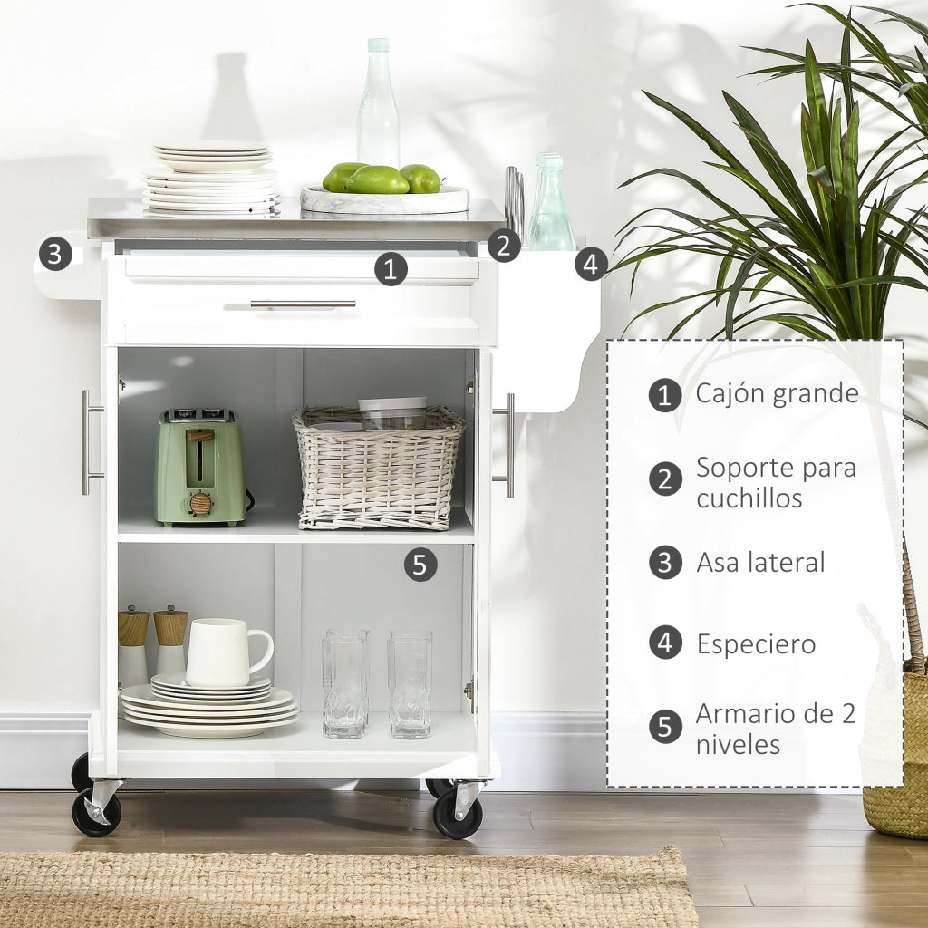Mobile da Cucina con Cassetto e Ruote ¨C Zephmum ¨C Bianco 83.5x45.7x90.5 cm