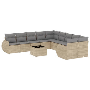 Set Divani da Giardino 11 pz con Cuscini Beige in Polyrattan 3221918