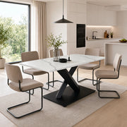 Tavolo da pranzo - rettangolare moderno - base nera a X - MDF bianco marmo - per 6-8 persone