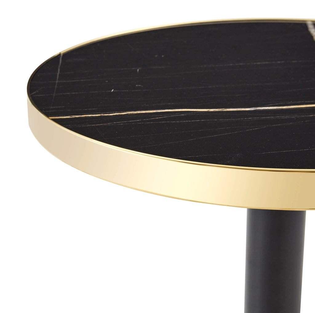 Tavolino rotondo 60 cm nero in MDF e metallo; base stabile