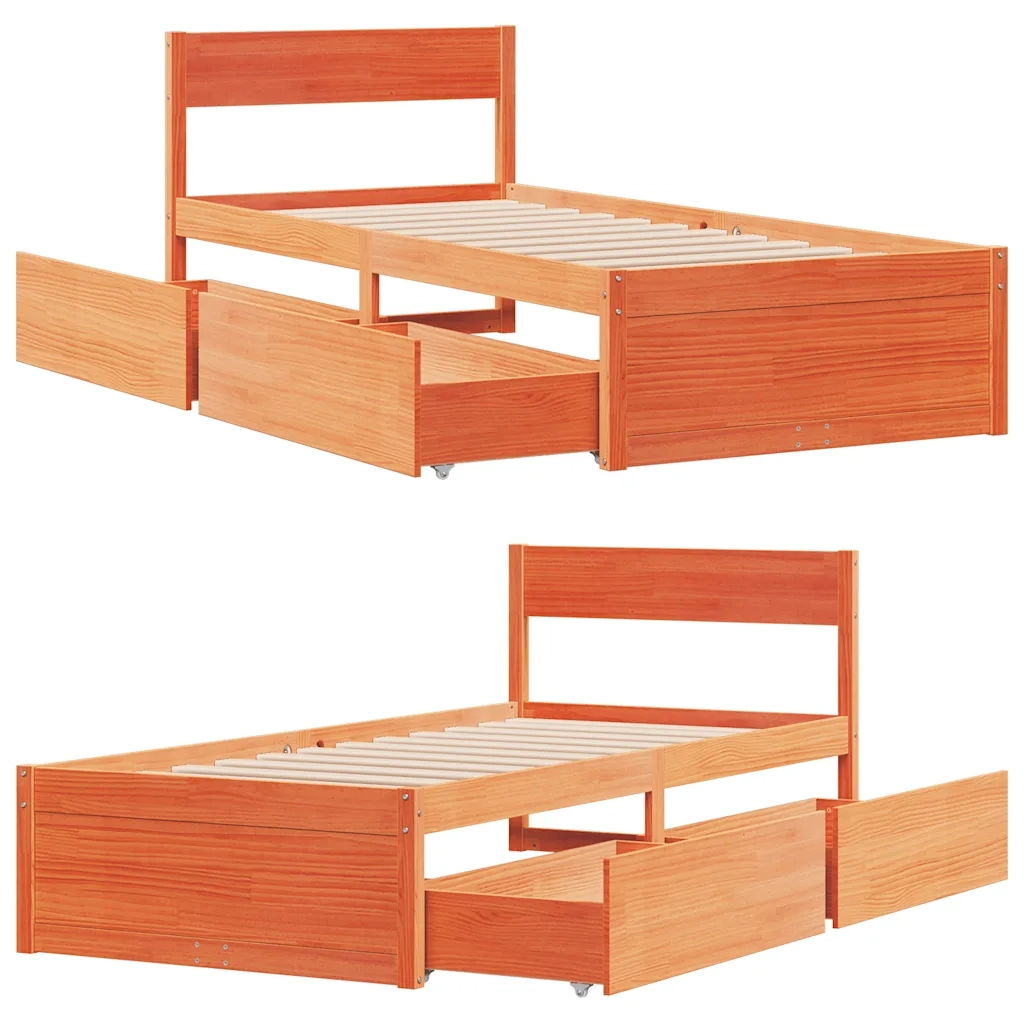 Letto senza Materasso Marrone Cera 75x190 cm in Legno di Pino 846809