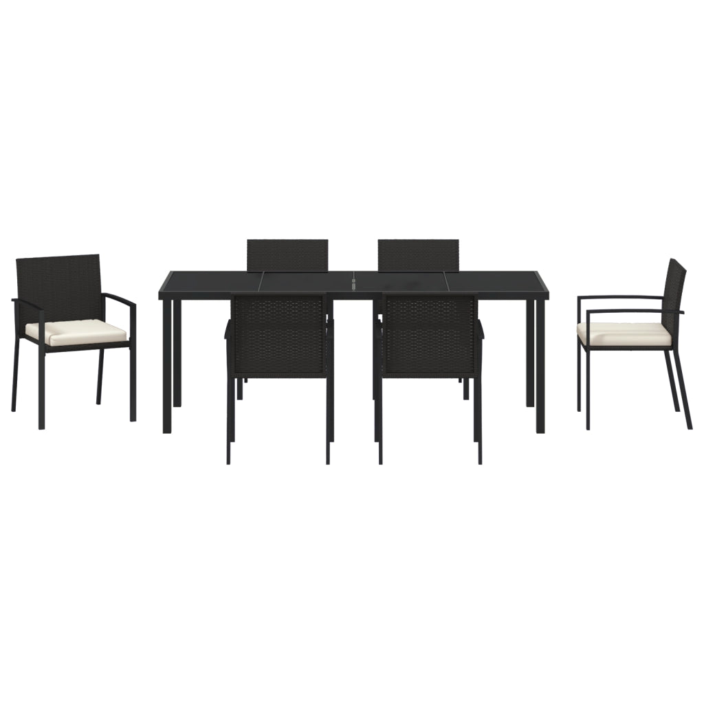 Set da pranzo per giardino 7 pezzi Rattan Nero