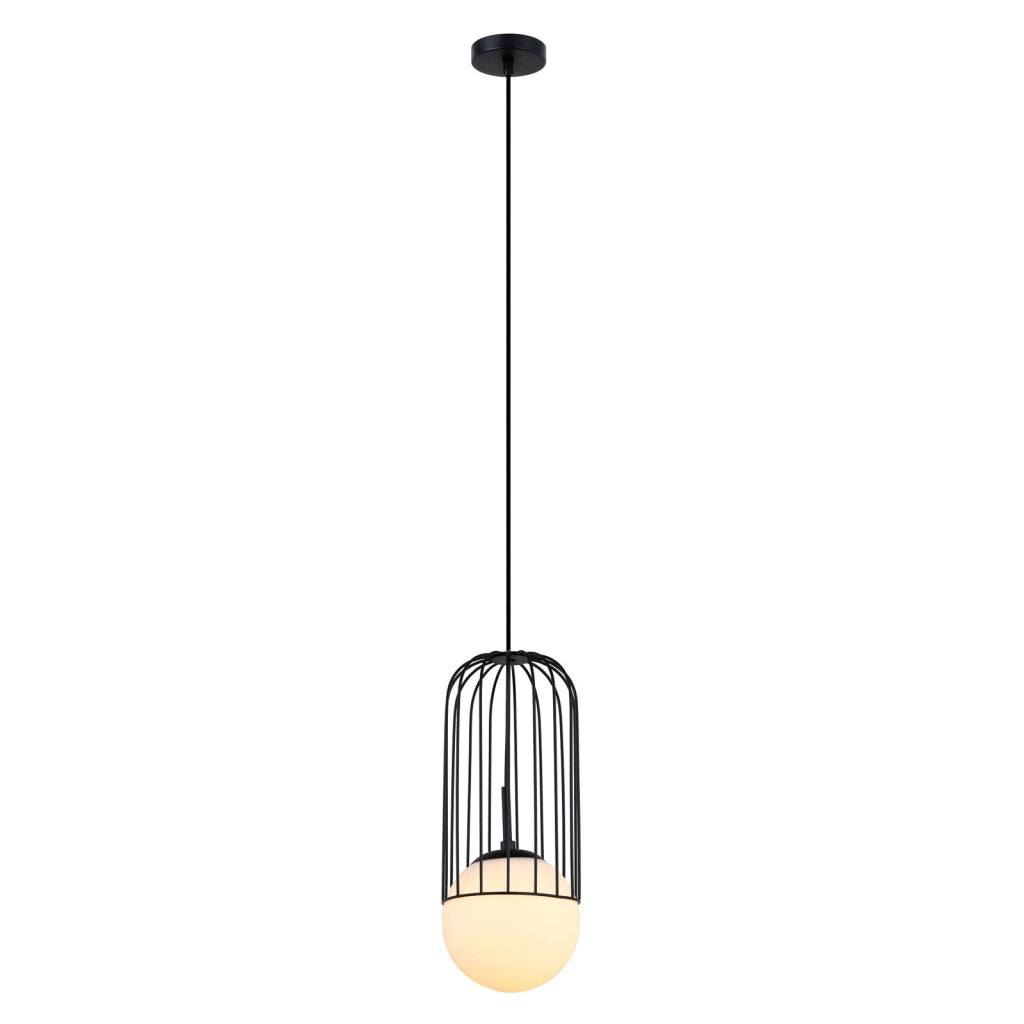 Lampada a sospensione Italux Matty nera vetro E27 Ø15cm
