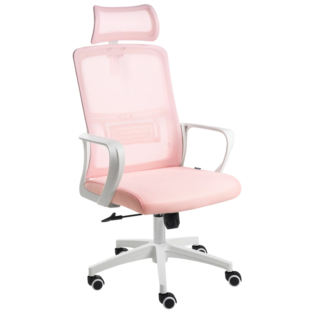 Sedia da ufficio con base girevole e poggiatesta regolabile in altezza con rete Home Office Rosa pastello stile moderno