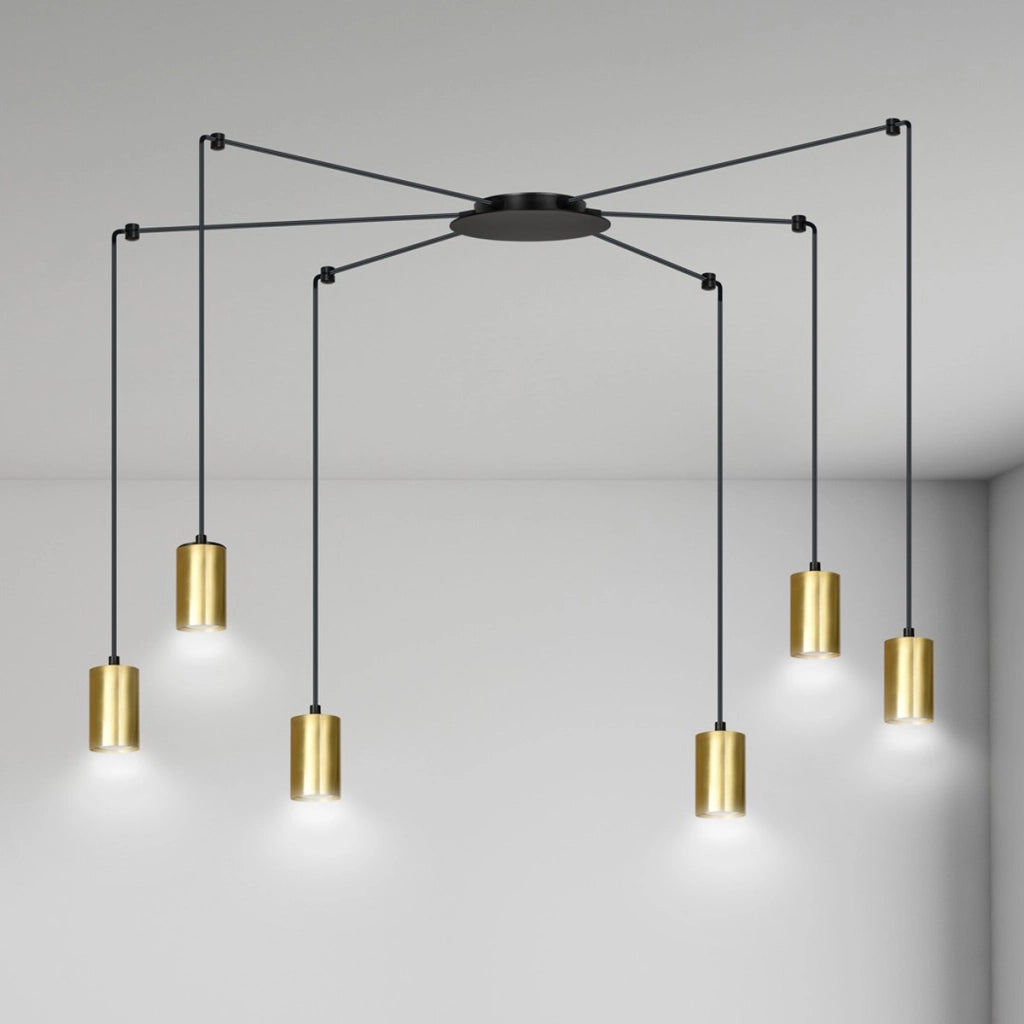 Lampada a sospensione Traker in acciaio nero opaco e oro