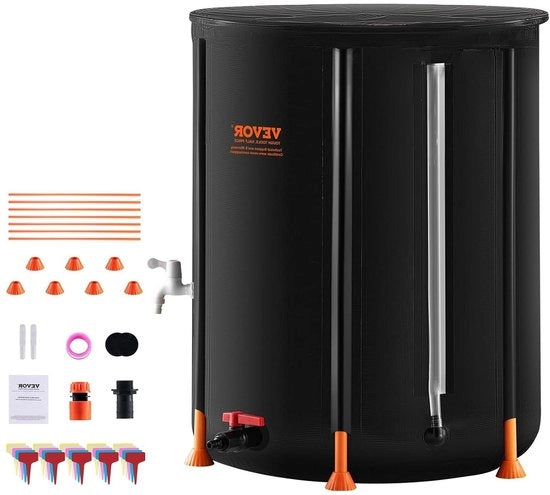 Serbatoio Portatile di Acqua 380 L con Tappi e Kit di Sfogo per Raccoglitore d'Acqua per Giardino