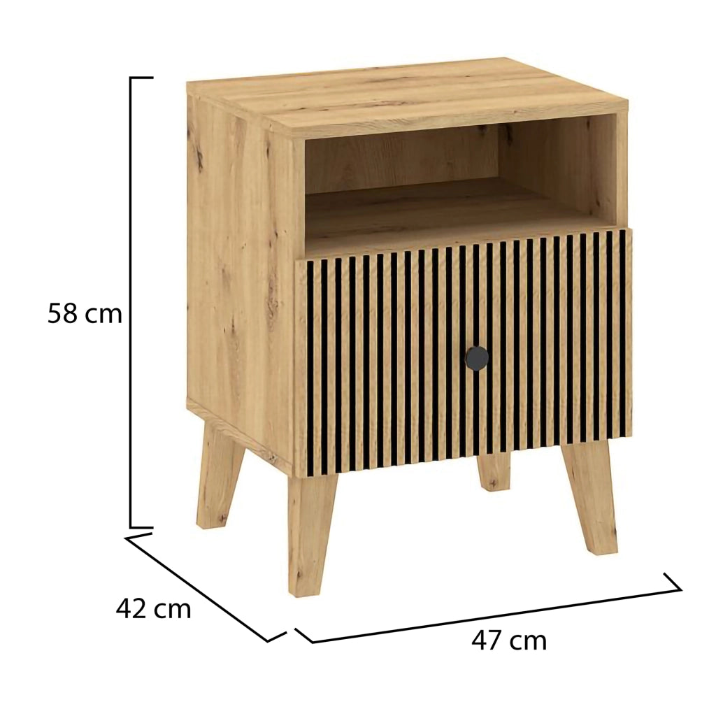 Ledatere, Comodino un Ripiano, 47x42x58h cm Marrone Rovere