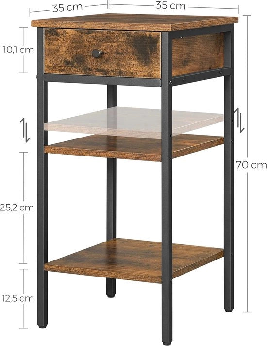 Cassettiera con apertura laterale e 2 ripiani - Design spazievitore in stile industriale