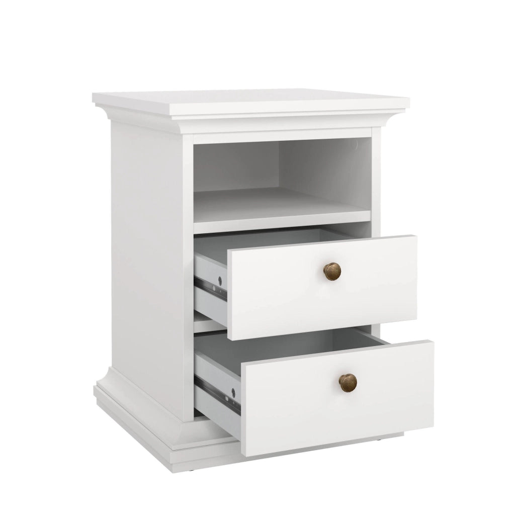 Comodino Alichin, Comò basso, Tavolino da notte, Mensola da letto, 44x40 h59 cm, Bianco