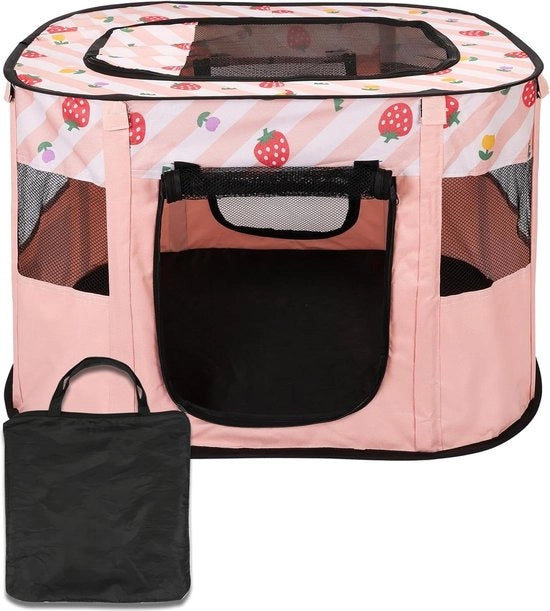 Portatile per Animali da Compagnia - Respirante - Opzionabile per Viaggio - Rosso - Ripiegabile - Mesh - Borsa di Trasporto - Adatto per Cane, Gatto e Coniglio - Utilizzabile Interno/Esterno.
