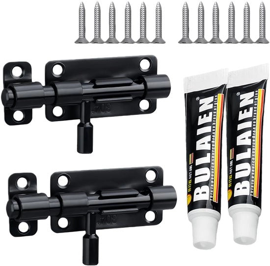 Set di 2 Gruffate - Acciaio Inossidabile - Nero - Blocco Scorrevole - 8 cm - Protezione Interna/Esterna - Bloccante Scorrevole